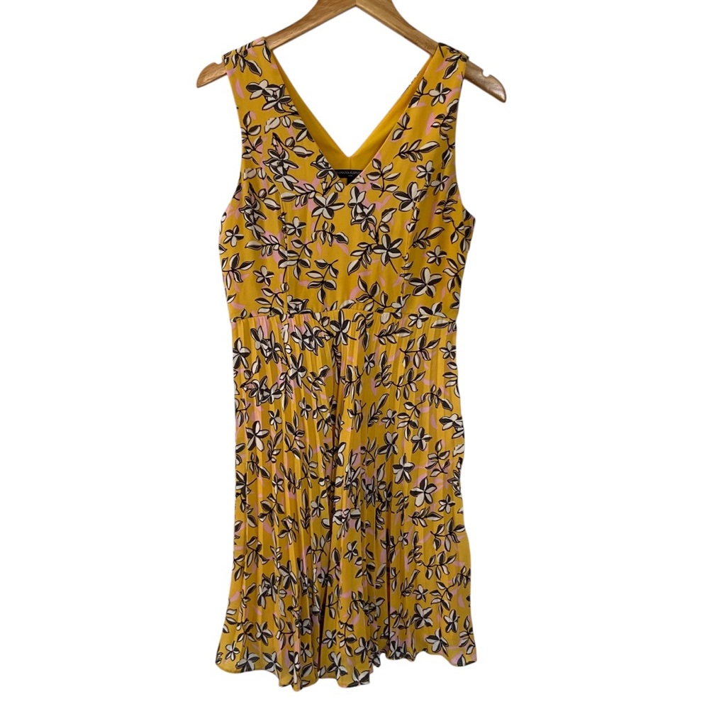 Banana Republic Yellow Floral Sleeveless Pleated Dress 4